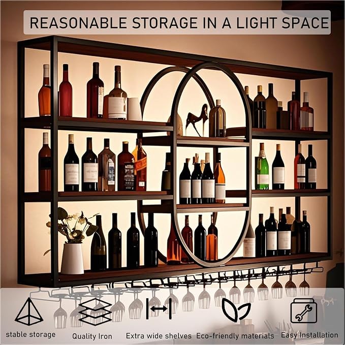 Large Wall Mount Wine Rack, Metal 4 Tier Large Capacity Hanging Bar Rack - Image 6