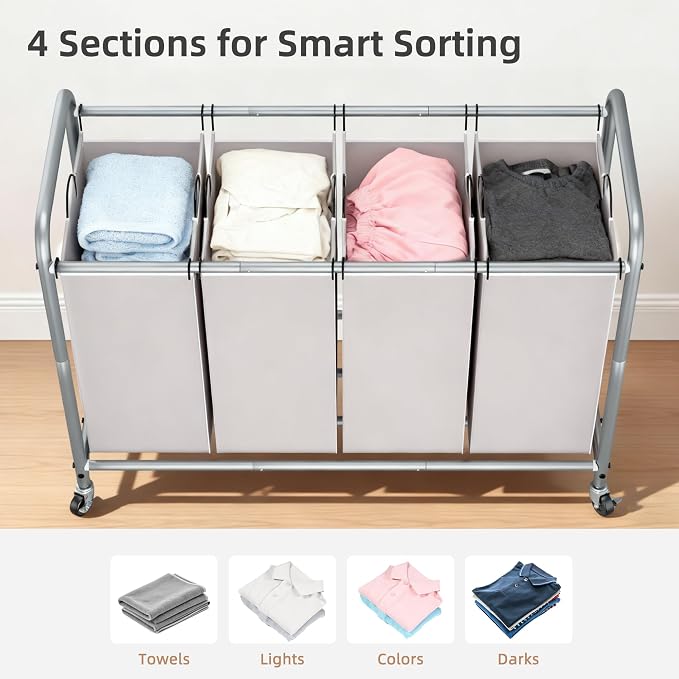 STORAGE MANIAC Laundry Sorter 4 Section, 47.5 Gal Laundry Hamper - Image 2