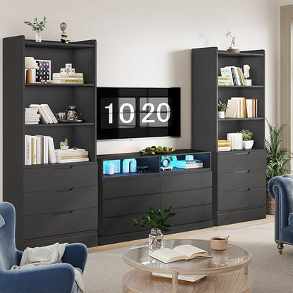 DICTAC Bookcase with 3 Drawers and Shelves 73.23'' Tall Bookshelf with Storage - Image 4