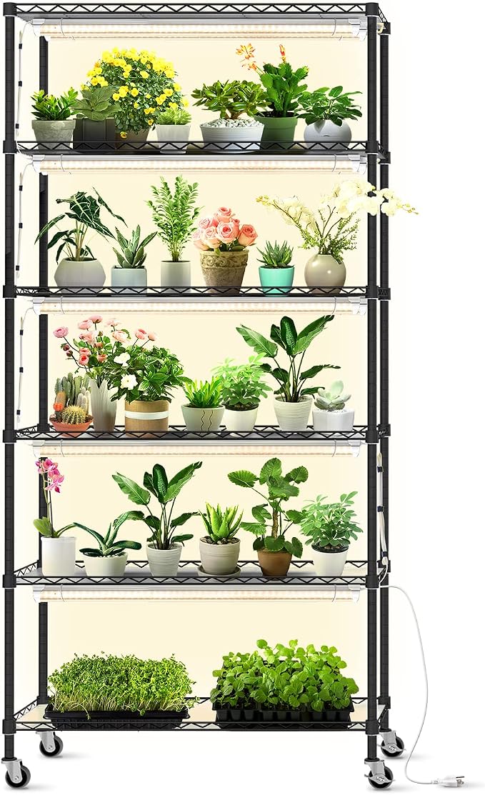 Bstrip DIY Plant Shelf with Grow Light, Grow Light Shelf with Adjustable Rack by Bstrip