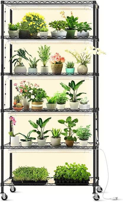 Bstrip DIY Plant Shelf with Grow Light, Grow Light Shelf with Adjustable Rack by Bstrip