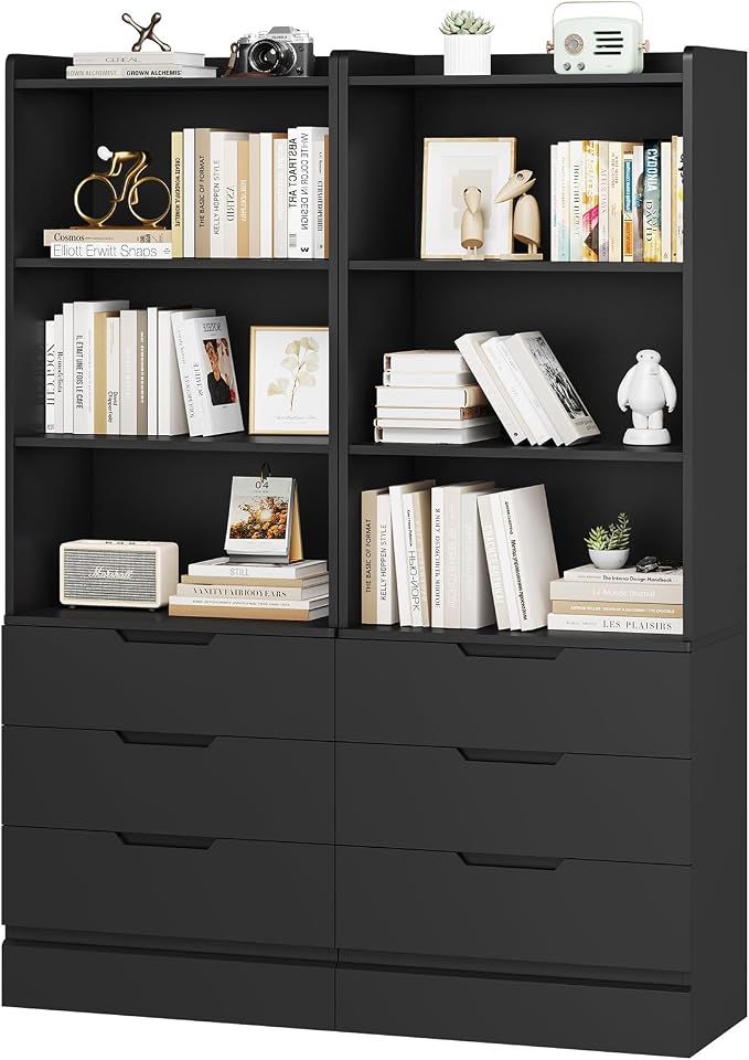 DICTAC Bookcase Set of 2 with 3 Drawers 73.23'' Bookshelf Storage Cabinets with by DICTAC