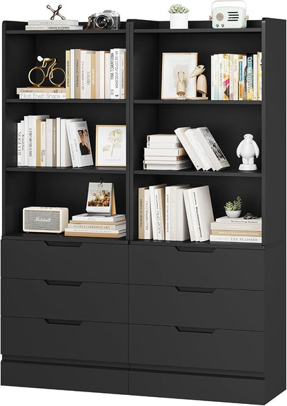 DICTAC Bookcase Set of 2 with 3 Drawers 73.23'' Bookshelf Storage Cabinets with by DICTAC