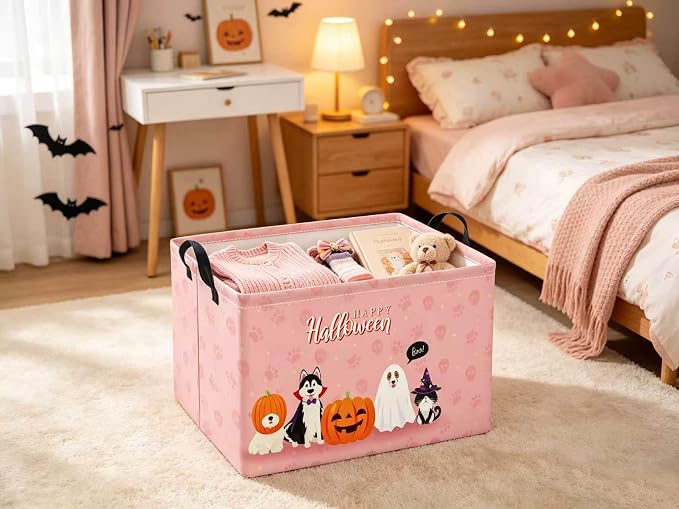Halloween Basket Cute Baskets for Kids Pumpkin Basket Rectangular Storage Bin - Image 5