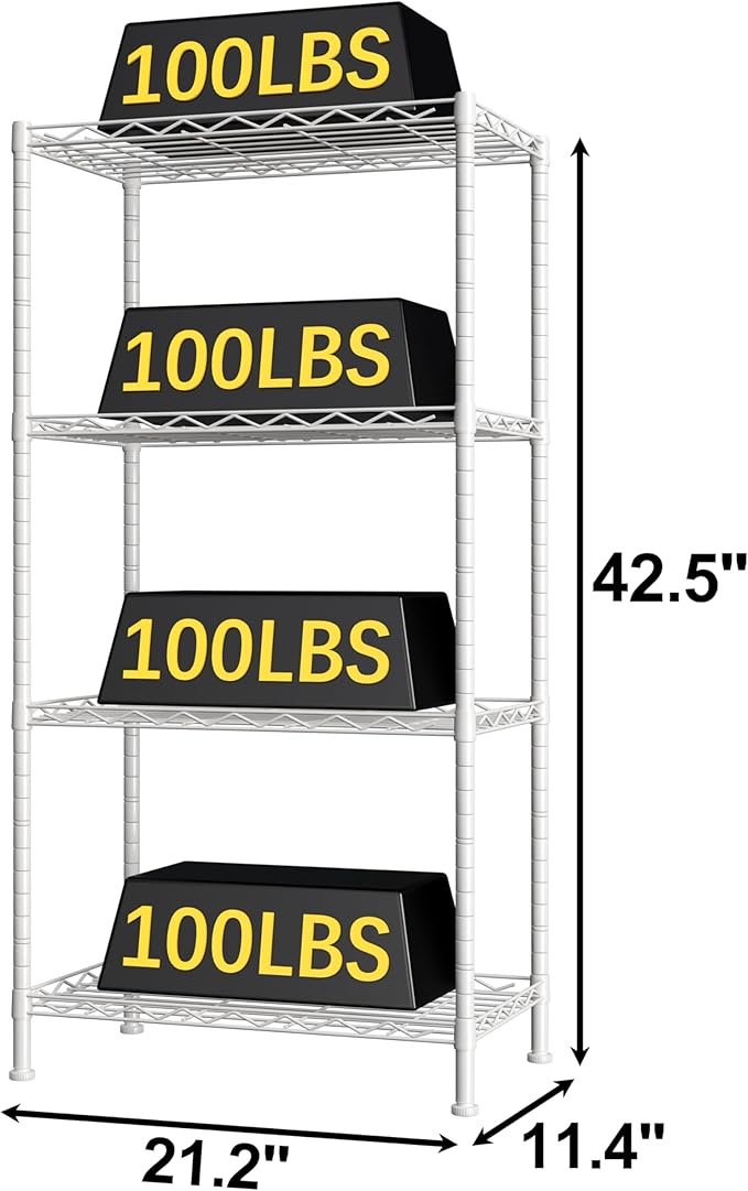 HOMEFORT 4-Shelving Unit, Adjustable Wire Shelving, Metal Wire Shelf Rack - Image 3