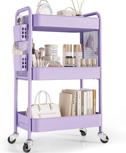 TOOLF 3 Tier Rolling Cart Storage Organizer, Metal Rolling Utility Cart by TOOLF