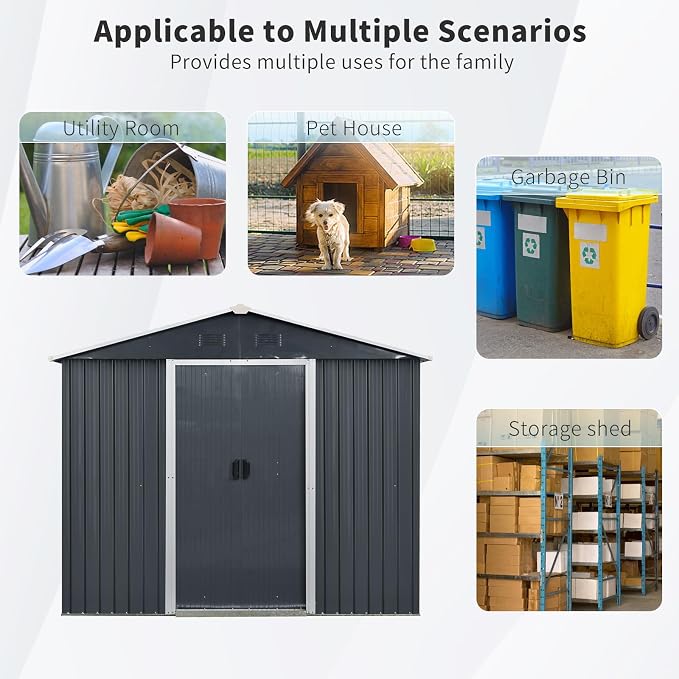 Outdoor Metal Storage Shed Window Ventilation Foundation Frame Waterproof - Image 7
