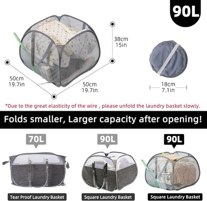 Collapsible Laundry Basket, 90L Mesh Pop-up Hamper - Image 2