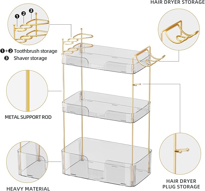 3 Tier Bathroom Organizer Countertop Makeup Perfume Tray Skincare Organizer - Image 4