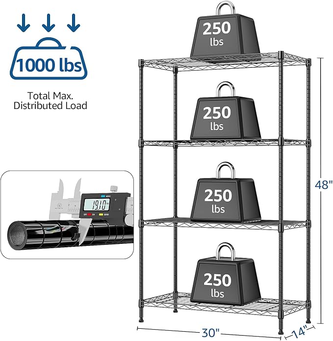 1000 lbs 4Tier Shelf Metal Storage Shelves Wire Rack Closet Organizers - Image 3