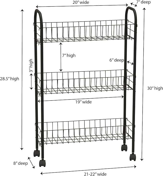 Household Essentials Matte Black Slim, 3 Shelf Storage Cart - Image 4