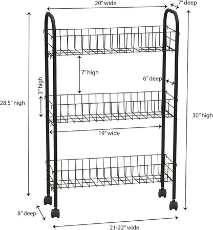 Household Essentials Matte Black Slim, 3 Shelf Storage Cart - Image 4