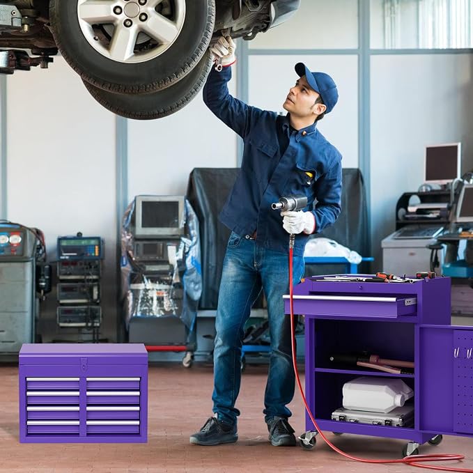 Goplus Purple Tool Chest, 5 Drawers Rolling Tool Cabinet w/Detachable Top - Image 9