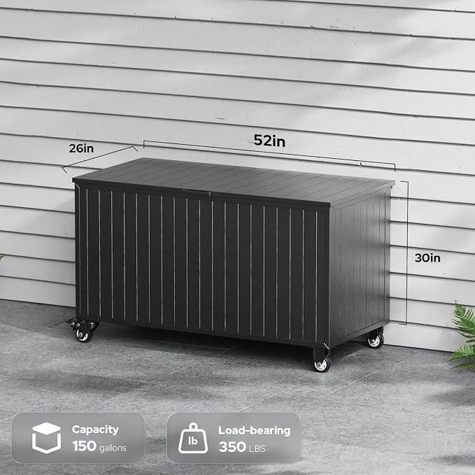Outdoor Storage Box with Wheels 150 Gallon, Metal Deck Boxes Waterproof - Image 6