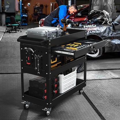 3-Tier Rolling Utility Cart, Metal Heavy Duty Utility Cart on Wheels - Image 2