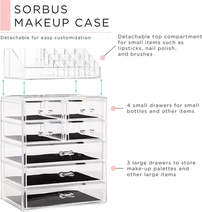 Sorbus Acrylic Makeup Organizer Set, 7-Drawer Vanity & Countertop Cosmetic - Image 2