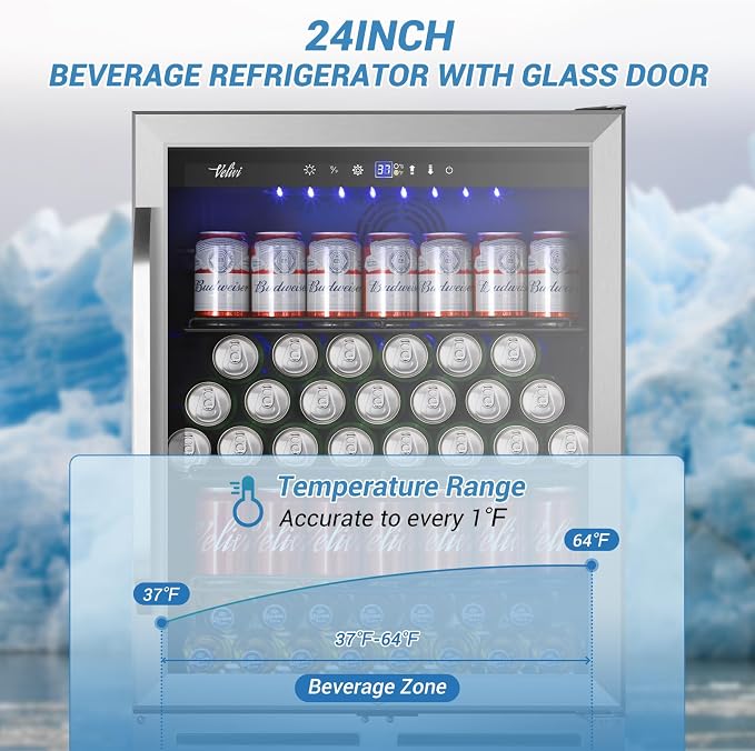 24 Inch Beverage Refrigerator, 210 Cans Under Counter Beverage Cooler, and Milk - Image 2