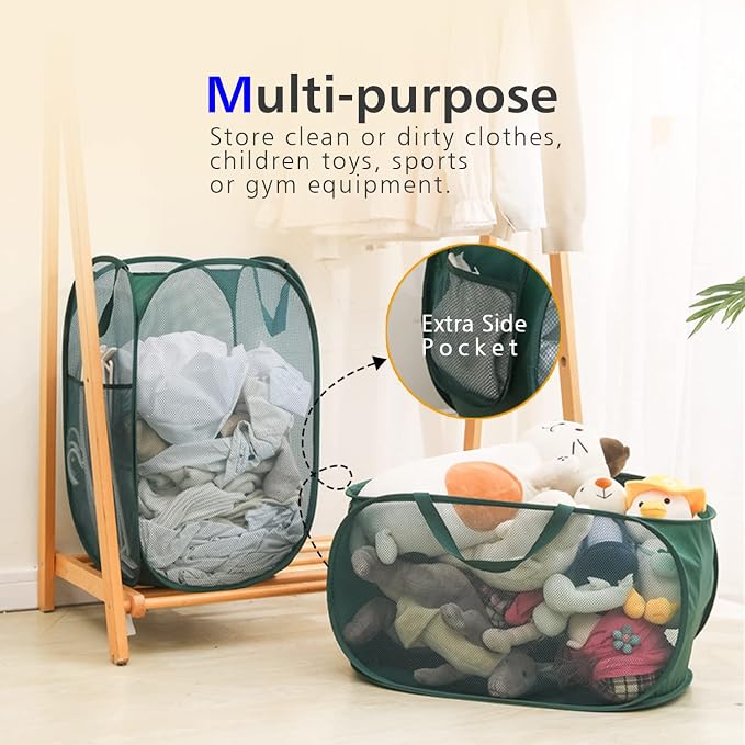 HONOMA Sturdy Mesh Laundry Hamper Basket Bag, Pop up Basket - Image 4