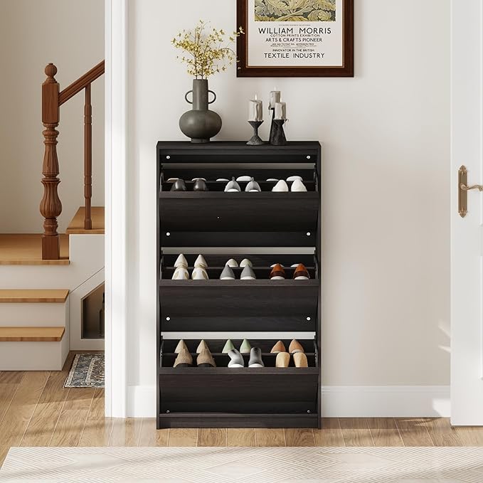 Shoe Cabinet with 3 Flip Drawers, 23.62" W Narrow Shoe Storage Cabinet - Image 6
