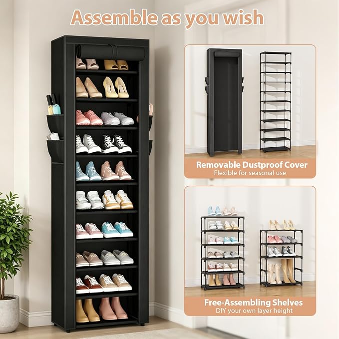 VTRIN Vertical Narrow Shoe Rack Organizer 10 Tier Tall Shoe Shelf Holds 20-22 - Image 5