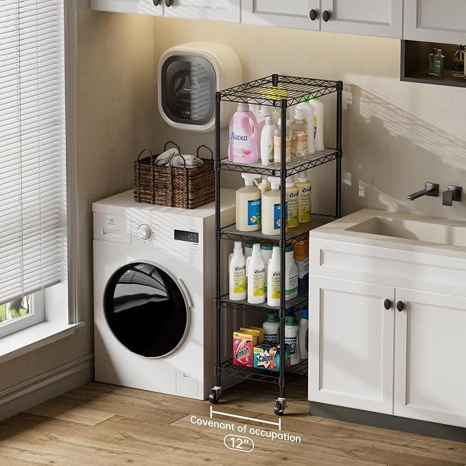 SINGAYE 5 Shelves Storage Shelf Wire Closet Bathroom Organizers Metal Pantry - Image 5