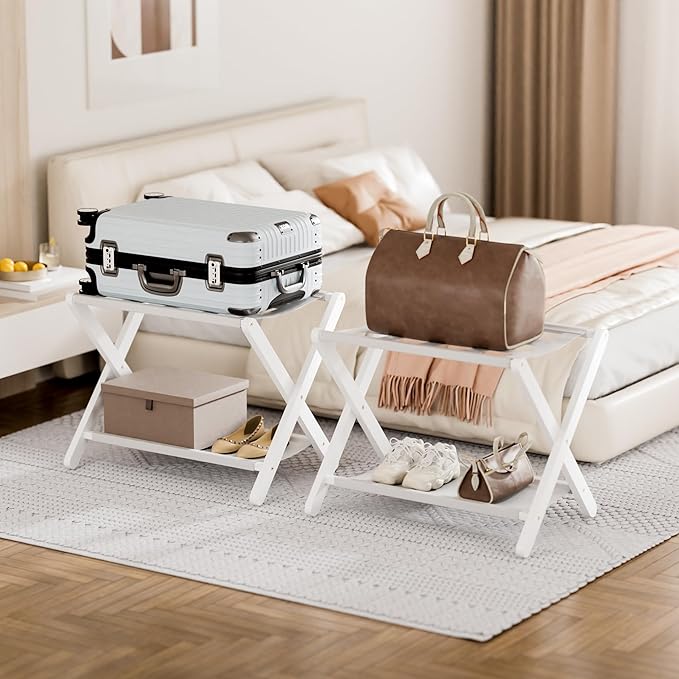 HITNET White Luggage Rack, Folding Suitcase Stand - Image 2