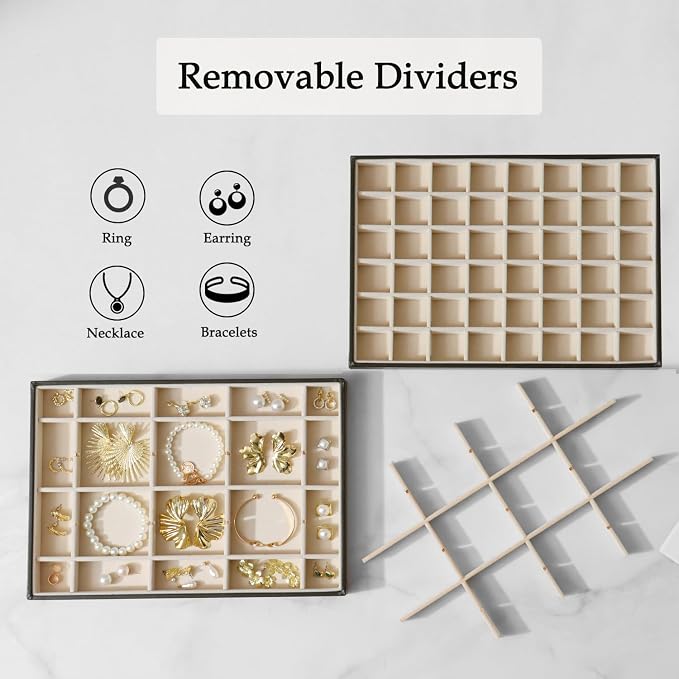 Large Jewelry Organizer Tray 2 Pack, Stackable Jewelry Storage Holder - Image 2
