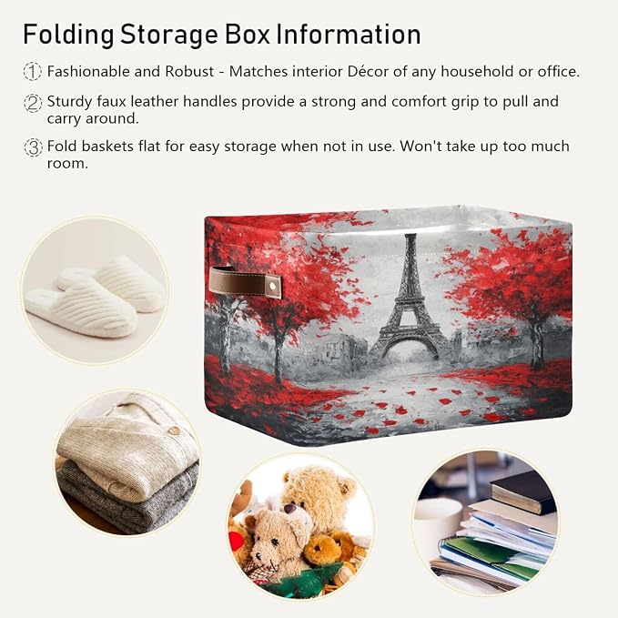 Paris Eiffel Tower Red Tree Storage Bins Box Foldable Shelf Basket - Image 5