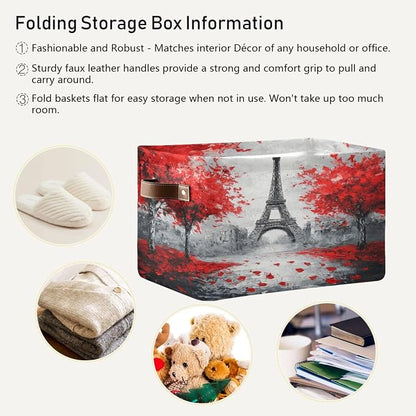 Paris Eiffel Tower Red Tree Storage Bins Box Foldable Shelf Basket - Image 5