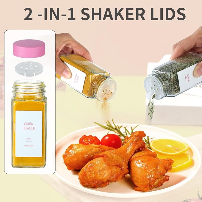 Pink Spice Jars with Label，4oz Seasoning Containers, Glass Spice Bottles with - Image 6