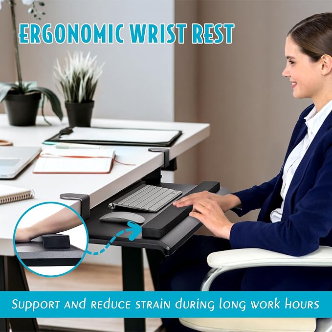 EHO Large Ergonomic C-Clamp Keyboard Tray Mount Under Desk - Image 4