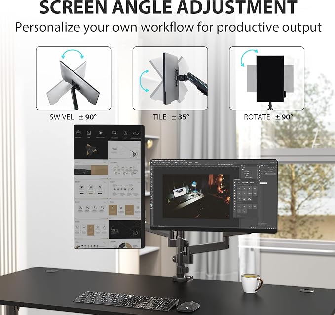 EUREKA ERGONOMIC Dual Monitor Stand, Fully Adjustable Gas Spring Double Monitor - Image 5