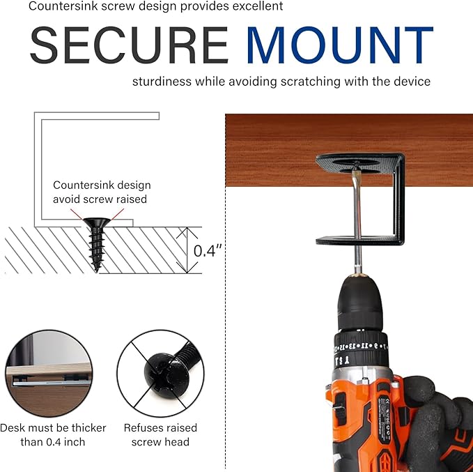 BYMECOST Under Desk Laptop Mount, Metal Under Desk Storage Holder, - Image 6