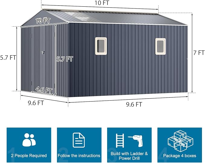 10x10 FT Metal Outdoor Storage Shed - Image 8