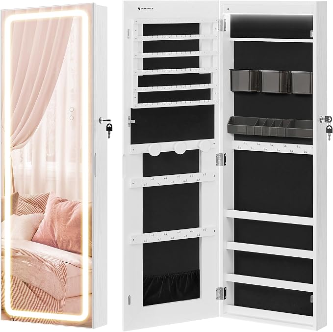 SONGMICS LED Mirror Jewelry Cabinet Armoire, Wall or Door Mounted Jewelry - Image 8
