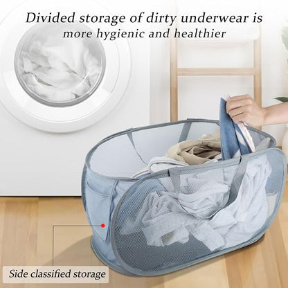 Extra Large Mesh Pop Up Laundry Hamper 2 Pack, 100L Foldable Laundry Baskets - Image 7