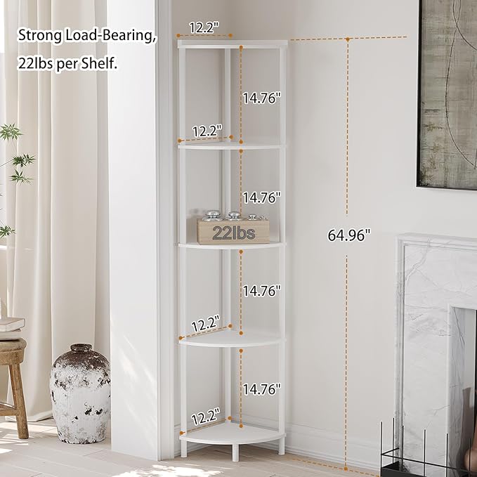 SUNMORY 5 Tier Corner Shelf, Industrial Display Shelf, Narrow Plant Stand - Image 2