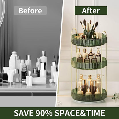 360° Rotating Makeup Organizer, Large-Capacity Skincare Make Up Storage 3 Tier - Image 2