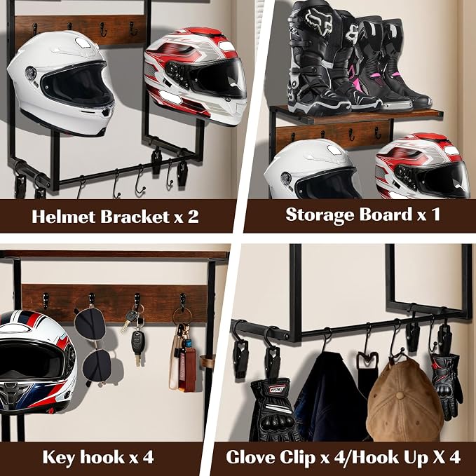 Motorcycle Helmet Holder Wall Mount, Wooden Helmet Display Stands - Image 7