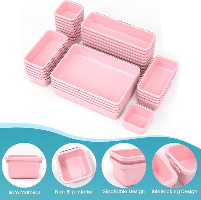 33 PCS Drawer Organizer Set, 4 Size Makeup Drawer Divider Organizer - Image 3