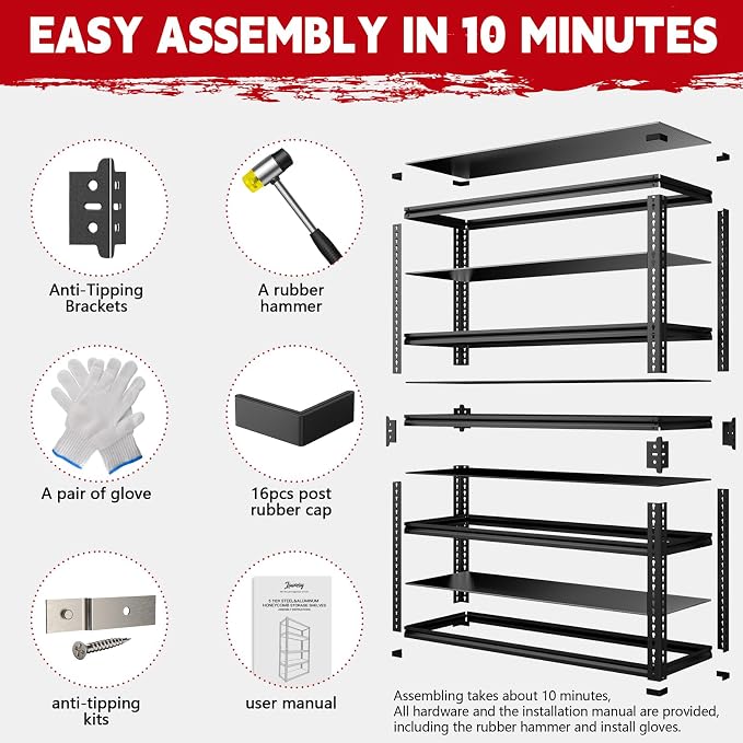 Lauxery Heavy Duty Garage Shelving 3000lbs Capacity - Image 9