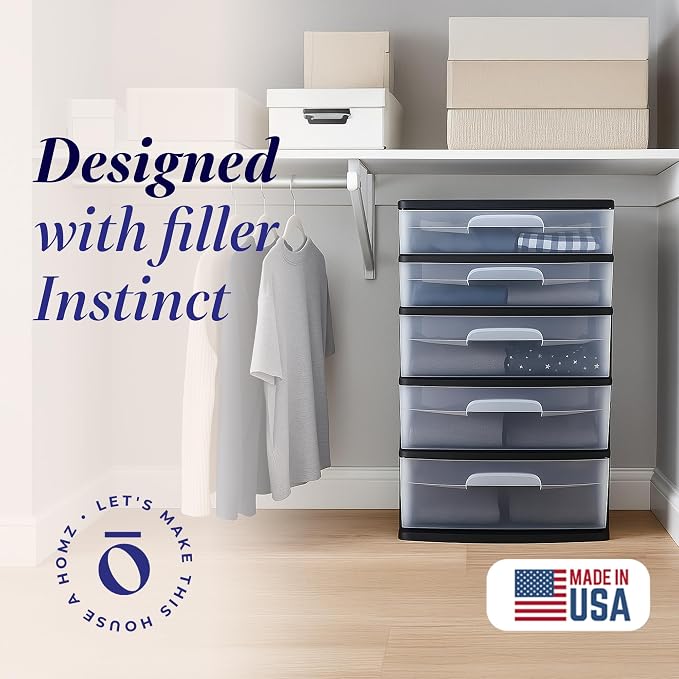 HOMZ Plastic 5 Drawer Wide Storage Tower - Image 3