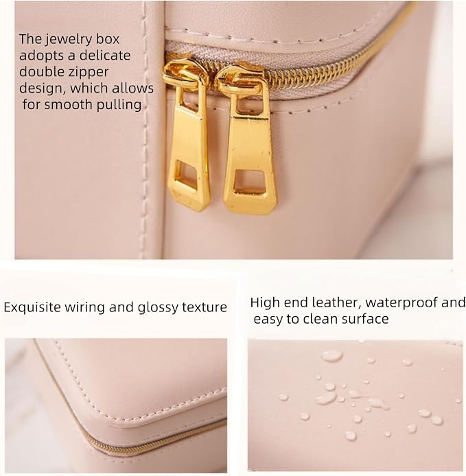small travel jewelry case, Double Layer Travel Jewelry Box Organizer, Leather - Image 4