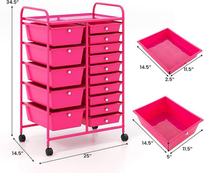 Giantex 15 Drawers Rolling Cart, Classroom Organizers, Storage Cart - Image 3