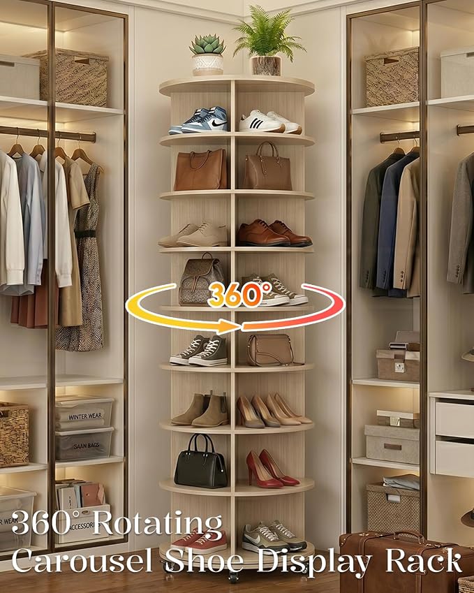 8 Tier Rotating Shoe Rack Tower Organizer Spinning Lazy Susan Rack | - Image 6