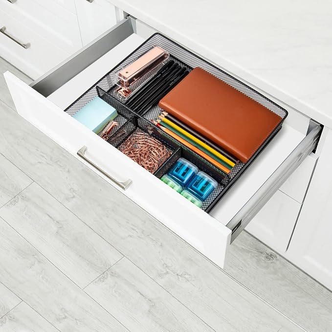 Desk Drawer Organizer Tray, Metal Mesh Drawer Organizers Office, 4 Grid - Image 5