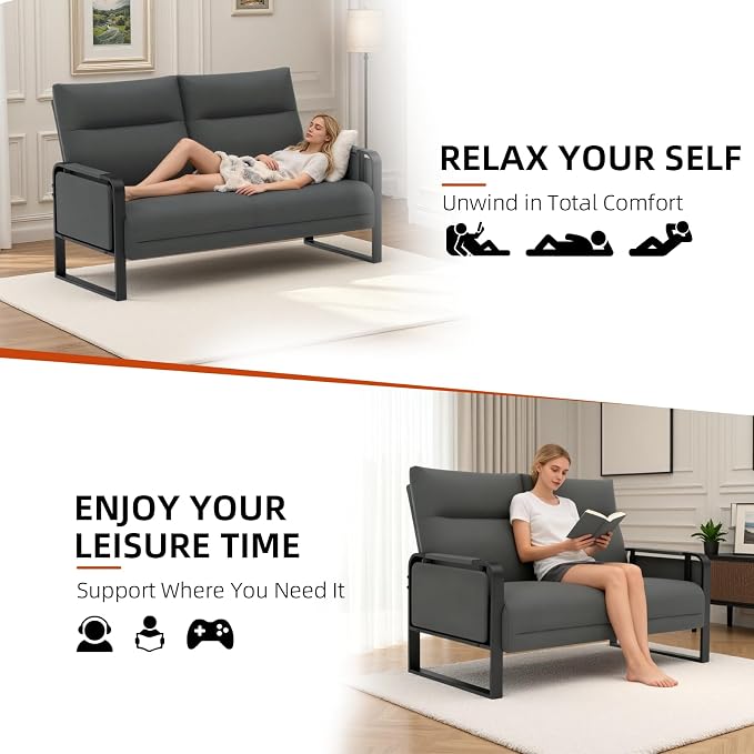 3-Piece Living Room Sofa Set, Faux Leather Loveseat & Accent Chairs Set of 2 - Image 8