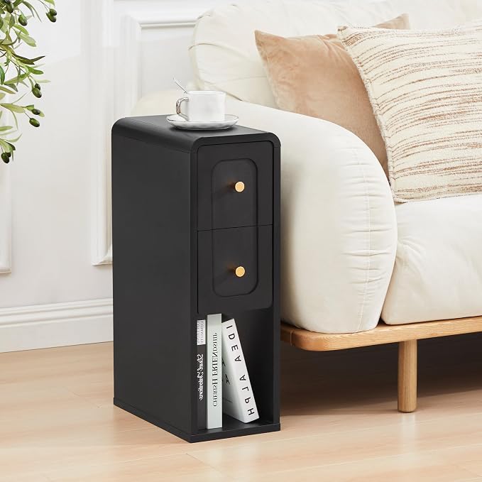 Narrow Nightstand with 2 Drawers, Small Bedside Tables, Mid-Century Modern Slim by MAHYIZYI-SimpleFashionable