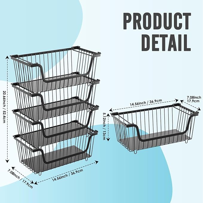 4 Pcs Stackable Wire Baskets for Pantry Organizers and Storage, Ideal Bins - Image 2