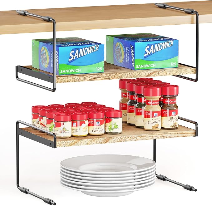 SpaceAid Cabinet Shelf Organizers 2 Pack, Kitchen Counter Organizer Rack Under by SpaceAid